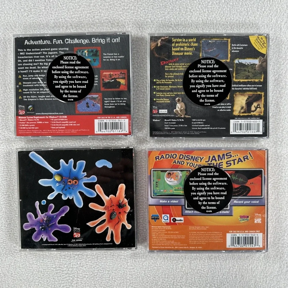 Vintage Disney PC Game Lot 4 Windows CD-ROM Everyone Kids Family Fun Titles